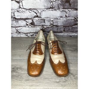 Barrats 1890 Brown Leather Wingtip Ivory Oxfords Lace Shoes Women Sz 6.5M US/37